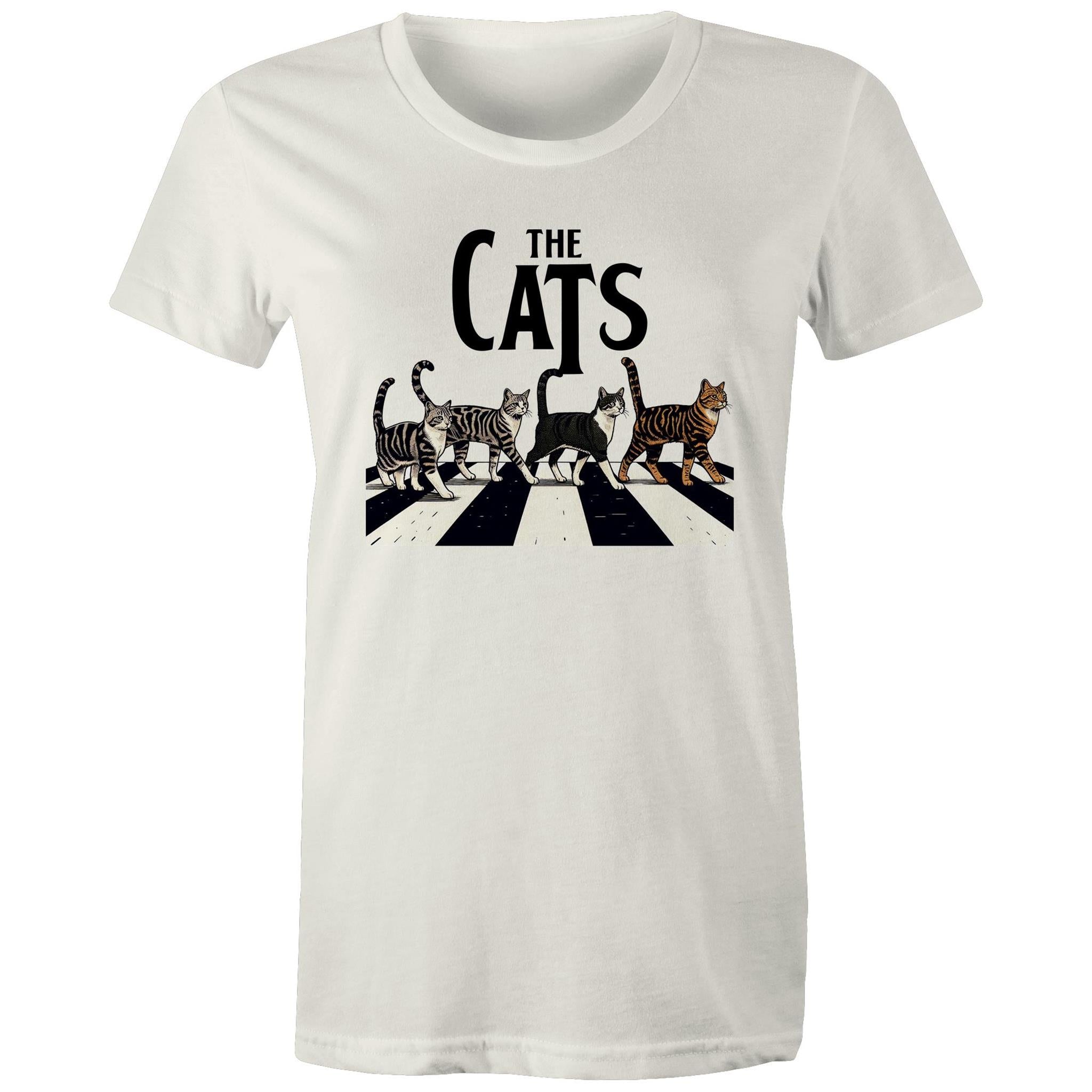 The Cats, Fab Four Crossing Road - Womens T-shirt Natural Womens T-shirt animal Music Printed In Australia