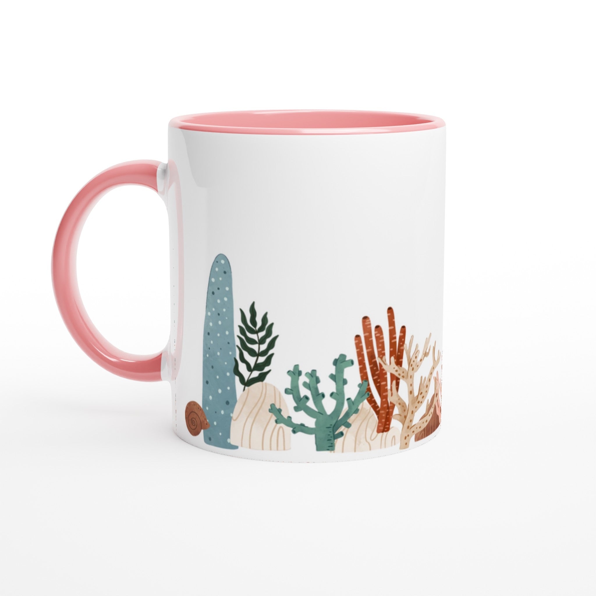 Coral Garden - White 11oz Ceramic Mug with Colour Inside Ceramic Pink Colour 11oz Mug Environment Globally Fulfilled