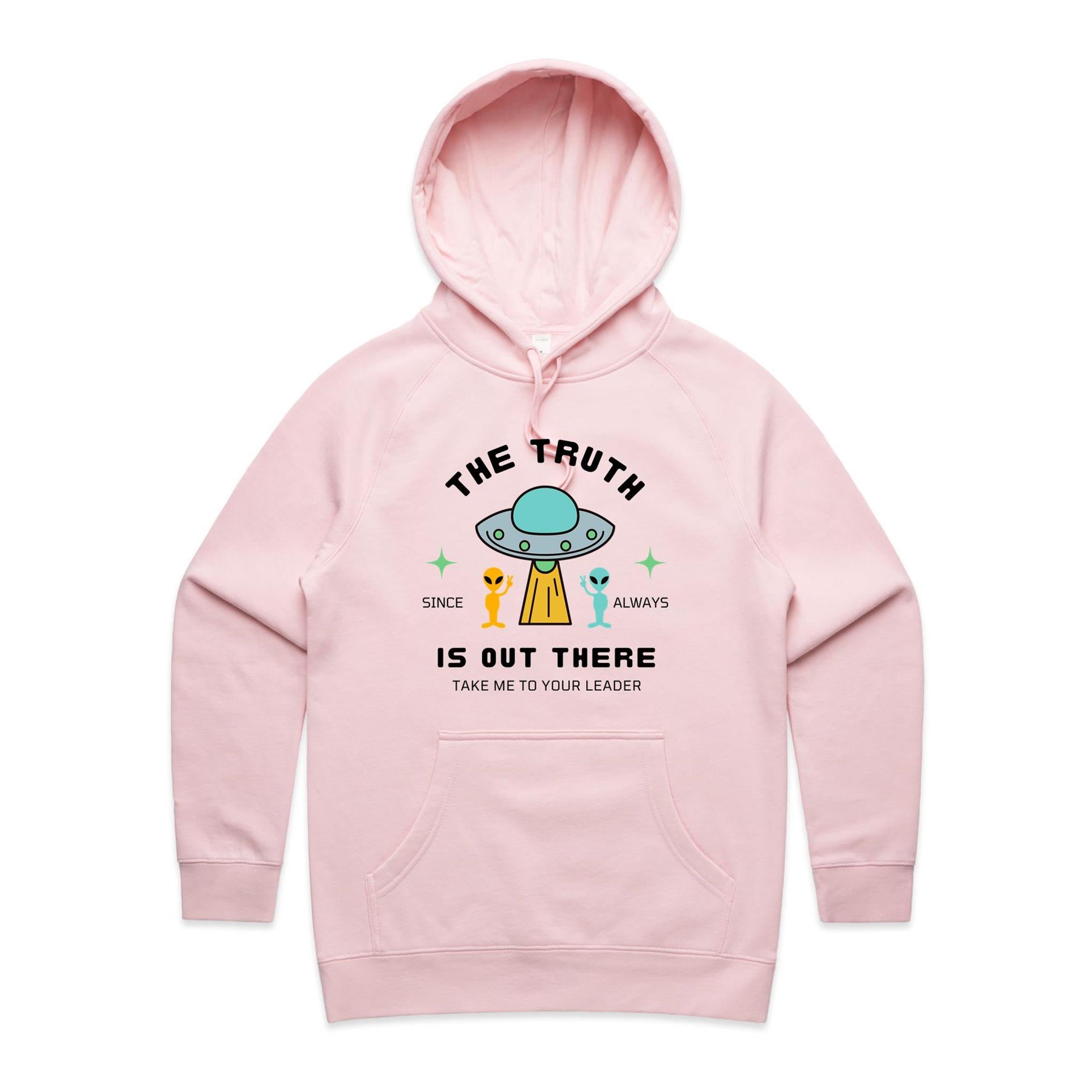 The Truth Is Out There, Alien UFO - Womens Hoodie Pink Womens Hoodie Printed In Australia Sci Fi