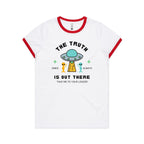 The Truth Is Out There - Women's Ringer Tee White Red Womens Ringer T-shirt Printed In Australia Sci Fi