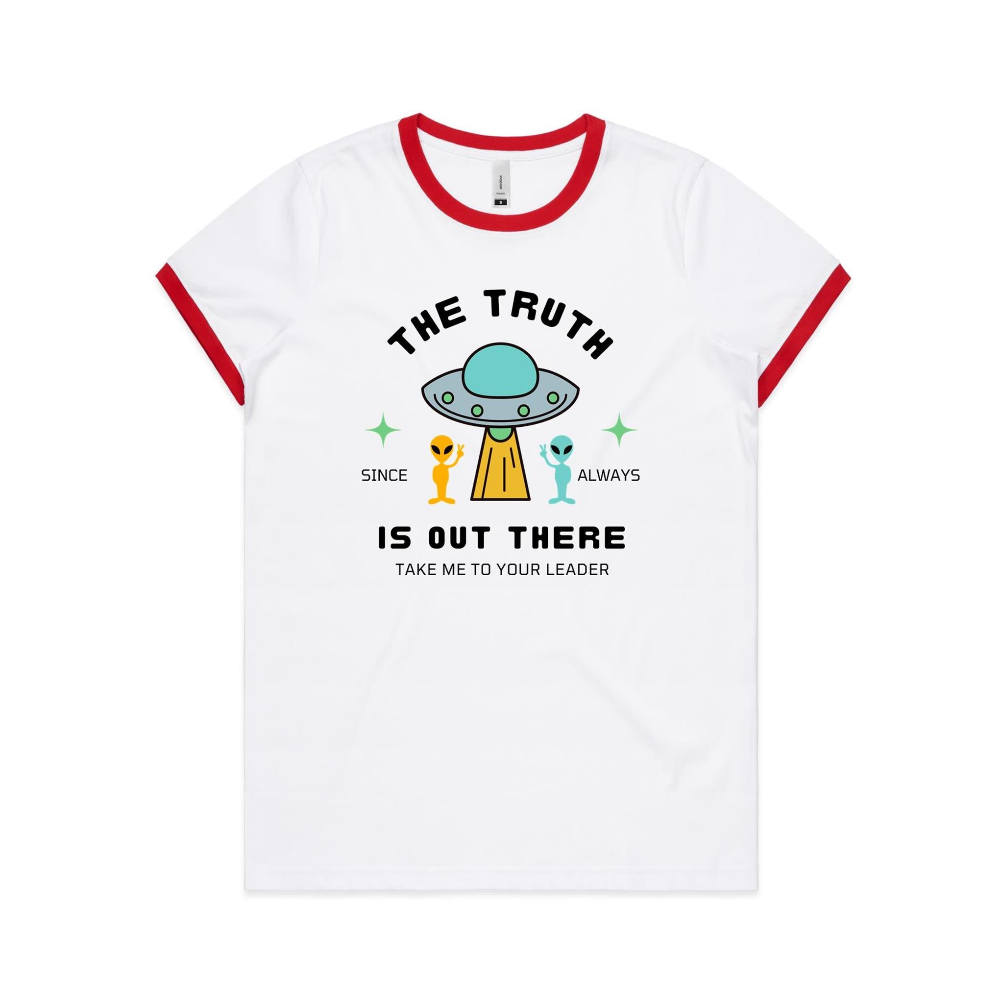 The Truth Is Out There - Women's Ringer Tee White Red Womens Ringer T-shirt Printed In Australia Sci Fi