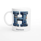 Blue Denim Initial - 11oz Ceramic Mug Ceramic White Personalised 11oz Mug customise Globally Fulfilled Initial Name personalise
