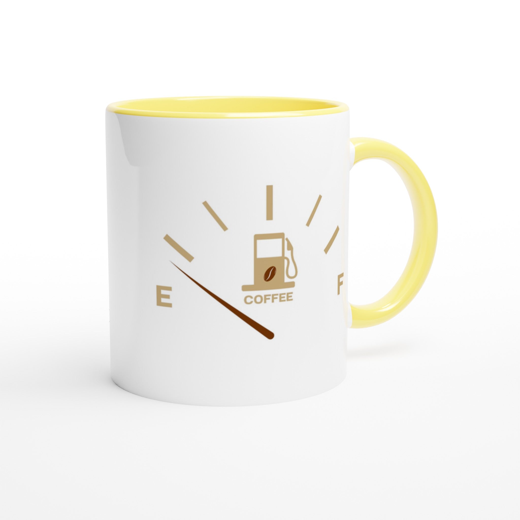 Coffee Fuel Gauge - White 11oz Ceramic Mug with Colour Inside Colour 11oz Mug Coffee Globally Fulfilled