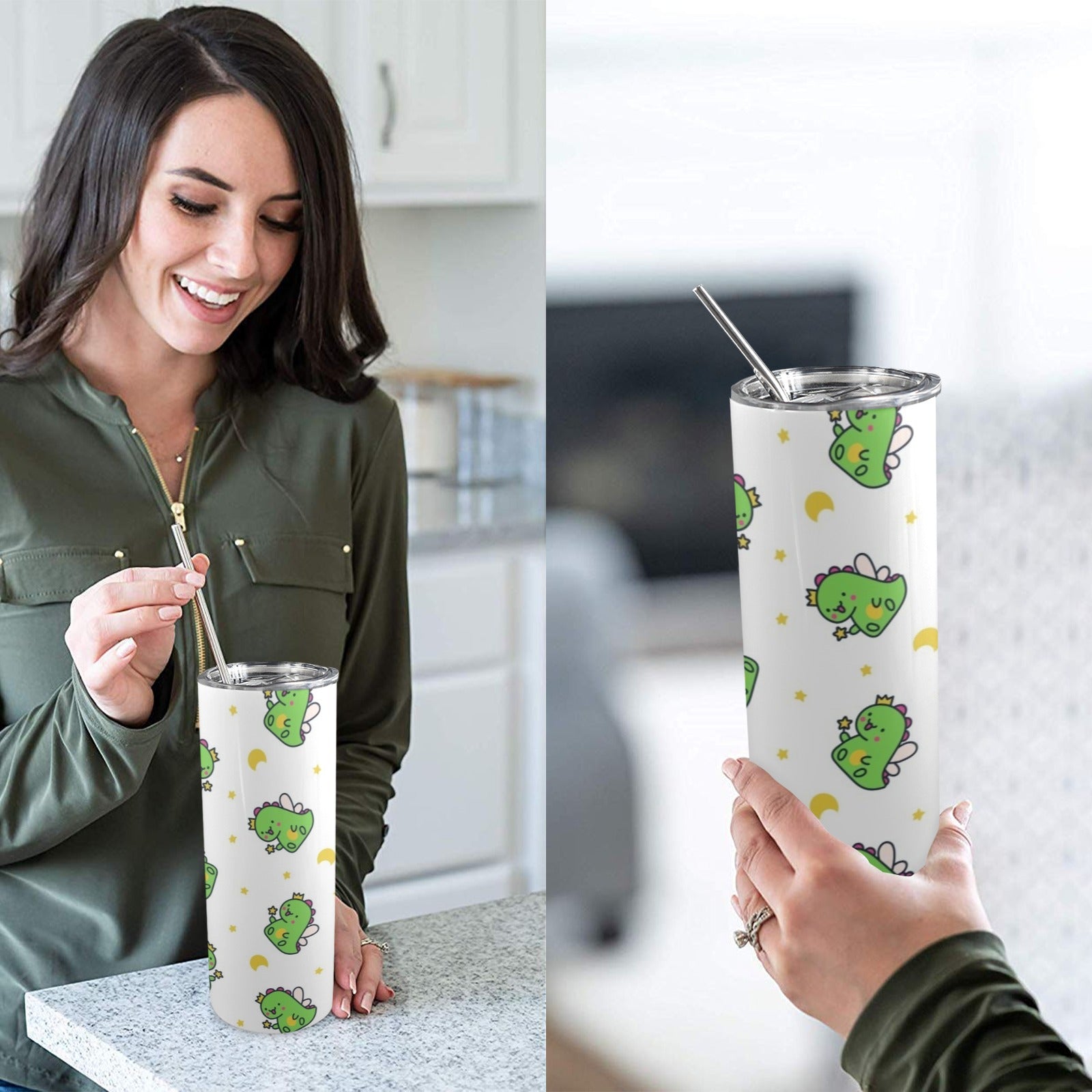 Dinosaur Fairy - 20oz Tall Skinny Tumbler with Lid and Straw