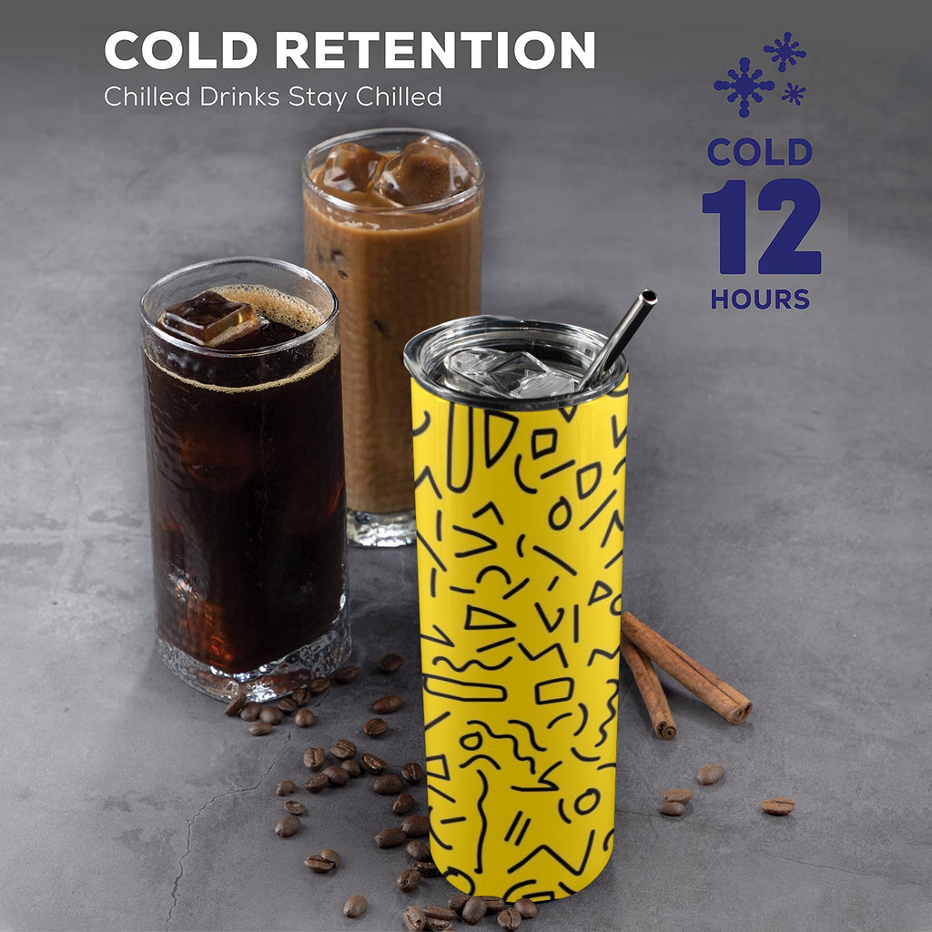 Black Squiggle On Yellow - 20oz Tall Skinny Tumbler with Lid and Straw