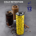 Black Squiggle On Yellow - 20oz Tall Skinny Tumbler with Lid and Straw