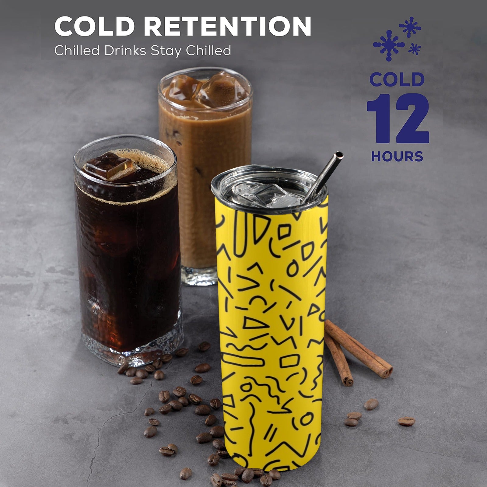 Black Squiggle On Yellow - 20oz Tall Skinny Tumbler with Lid and Straw