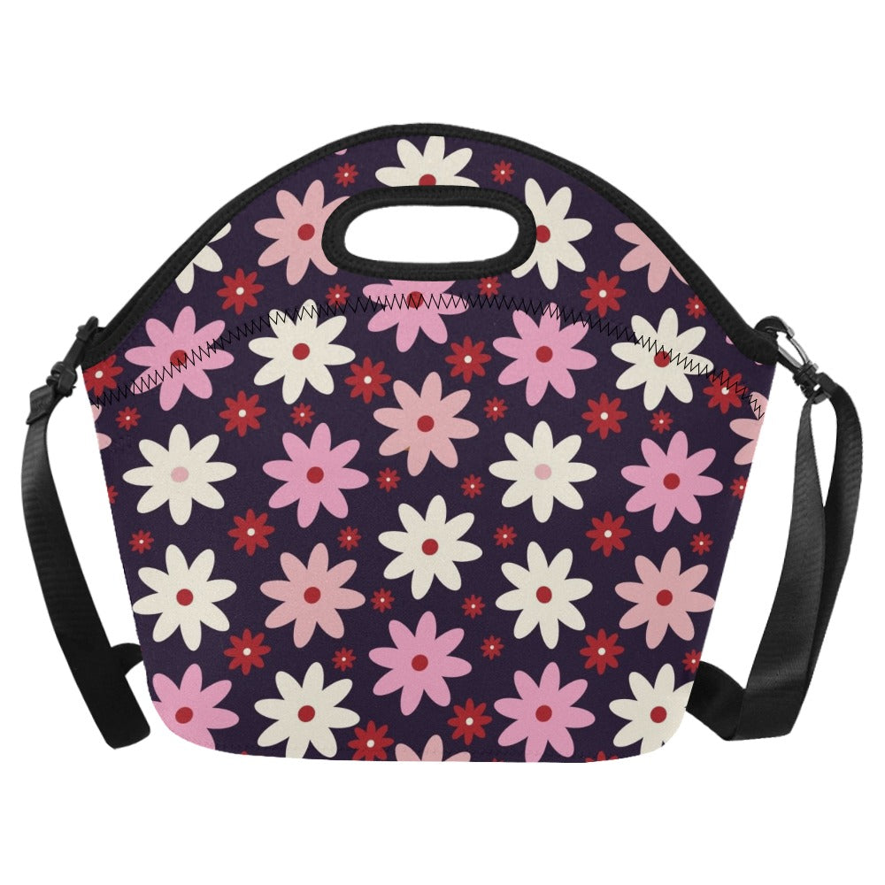 Pink Daisy Neoprene Lunch Bag/Large (Model 1669) One Size Neoprene Lunch Bag Plants Printed Offshore