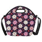 Pink Daisy Neoprene Lunch Bag/Large (Model 1669) One Size Neoprene Lunch Bag Plants Printed Offshore