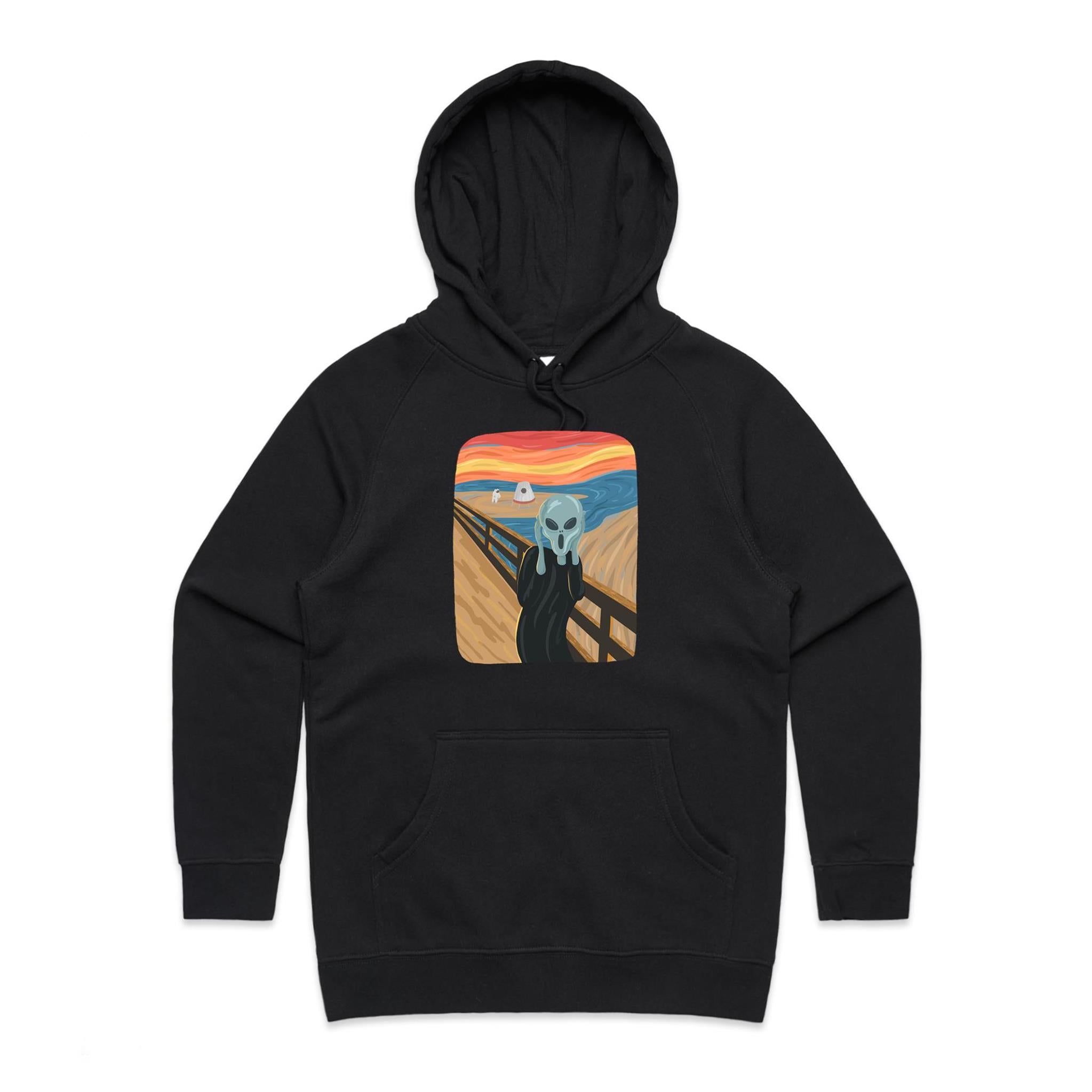 Alien Scream - Womens Hoodie Black Womens Hoodie Printed In Australia Sci Fi