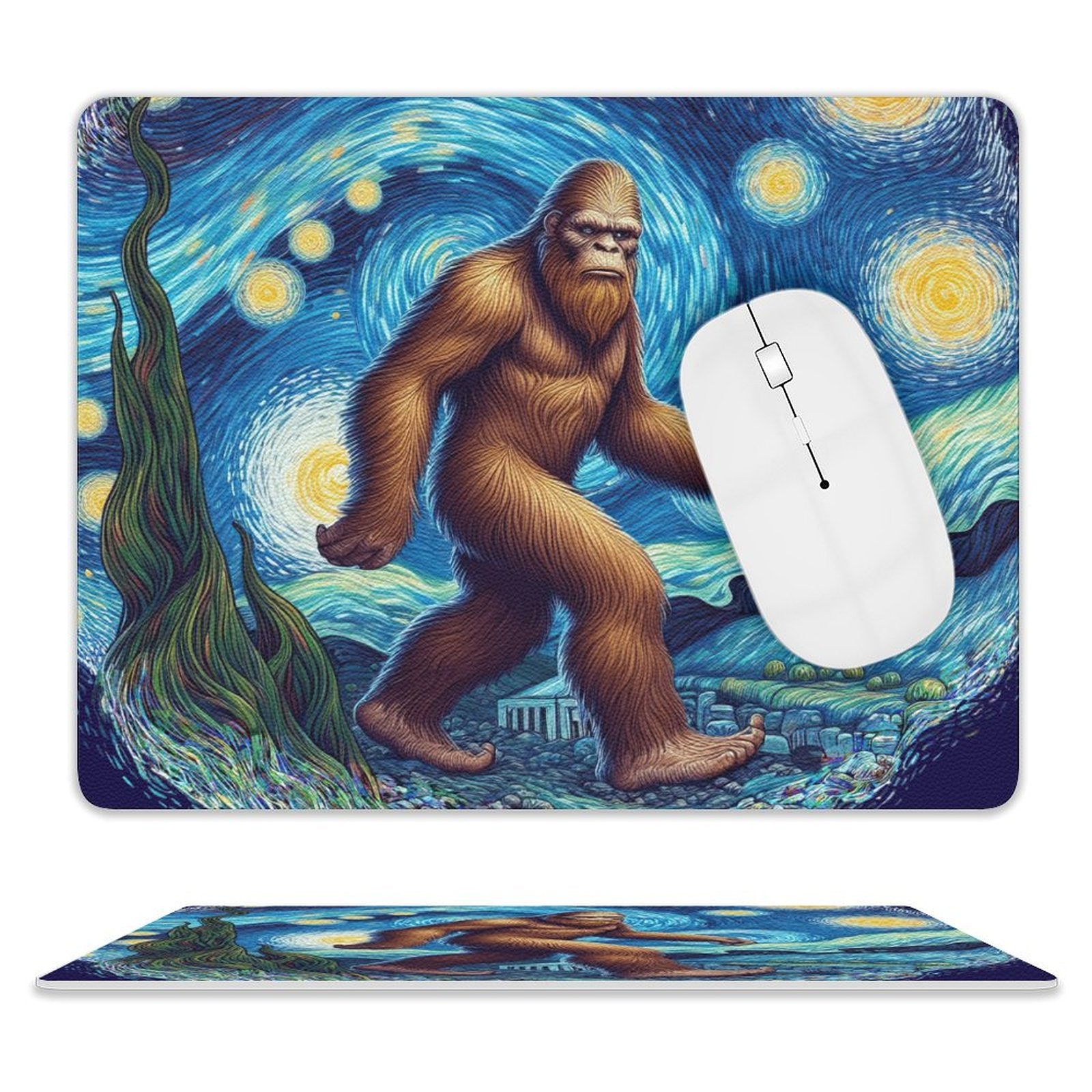 Big Foot Starry Night - Leather Mouse Pad white One size Leather Mouse Pad Printed Offshore Sci Fi