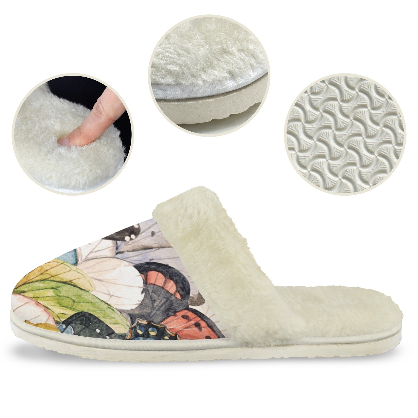 Butterfly Wings Women's Fur Trim Thick-Sole Indoor Slippers Women's Fur Trimmed Slippers animal Printed Offshore