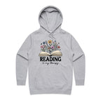 Reading Is My Therapy - Womens Hoodie Grey Marle Womens Hoodie Printed In Australia Reading