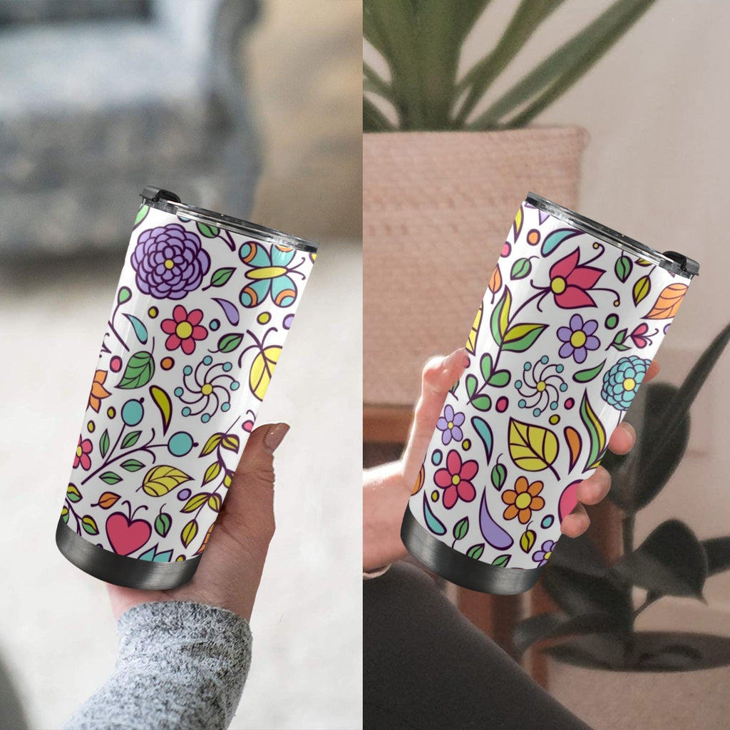 Hippie Butterfly And Flowers - 20oz Mobile Tumbler with Lid (Black Lock)