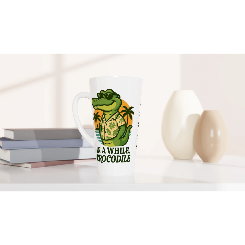 Personalised In A While, Crocodile White Latte 17oz Ceramic Mug Personalised Latte Mug animal Globally Fulfilled