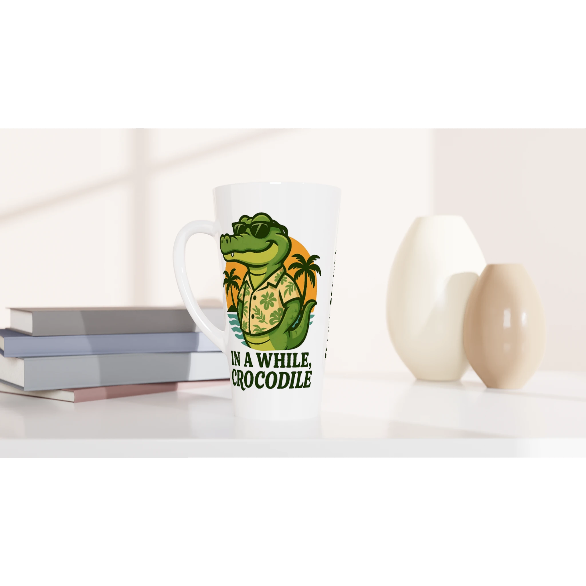 Personalised - In A While, Crocodile - White Latte 17oz Ceramic Mug Personalised Latte Mug animal Globally Fulfilled