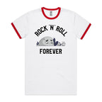 Rock And Roll Forever - Staple Ringer Tee White Red Ringer T-Shirt Music Printed In Australia