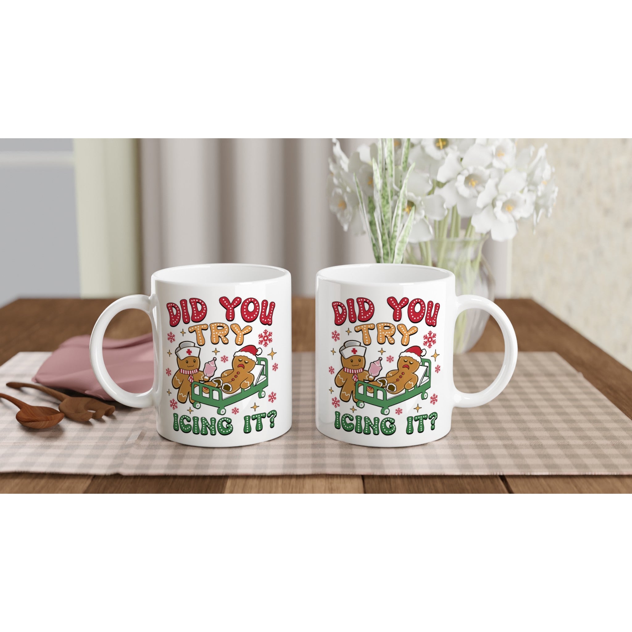 Gingerbread, Did You Try Icing It White 11oz Ceramic Mug Christmas Mug Christmas Globally Fulfilled