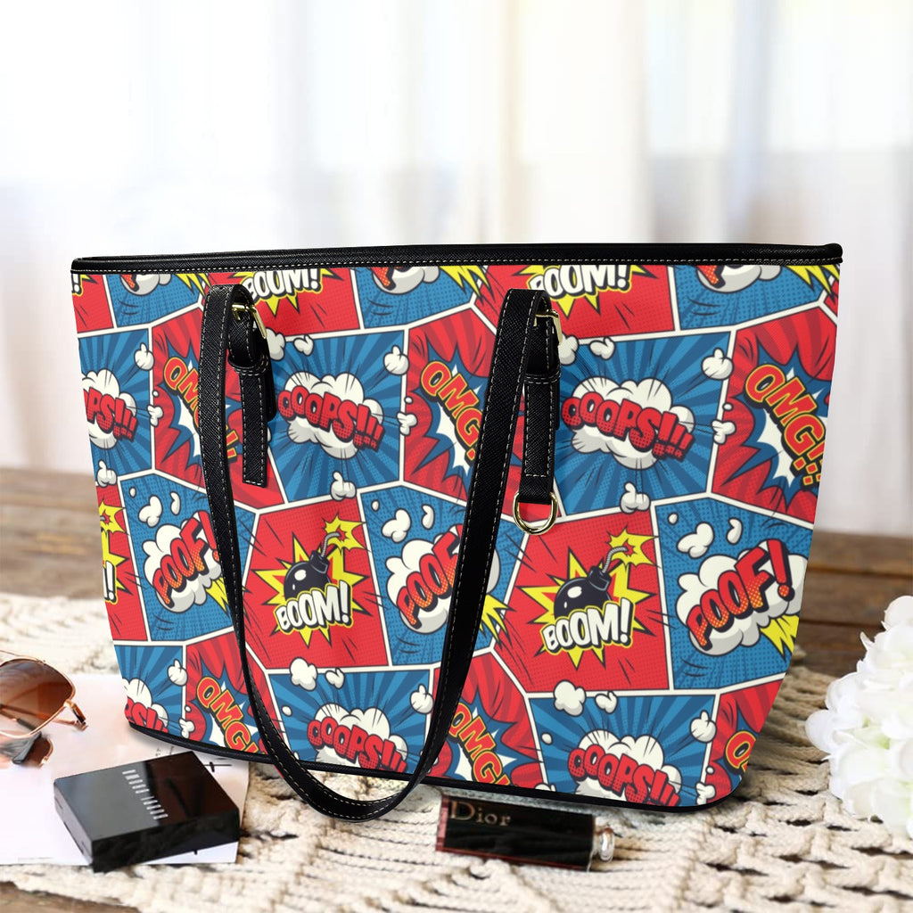 Comic Book - Leather Tote Bag-Large
