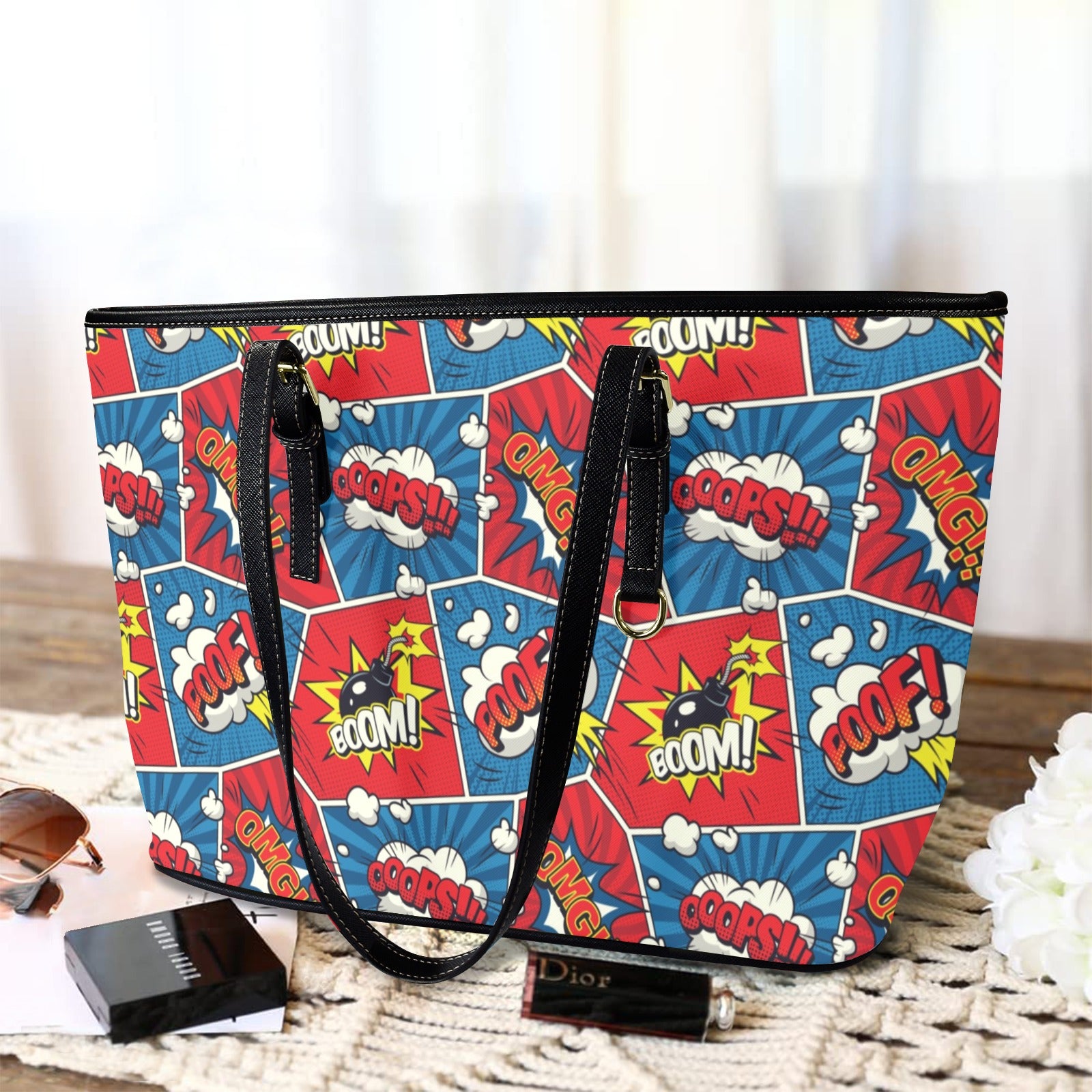 Comic Book - Leather Tote Bag-Large