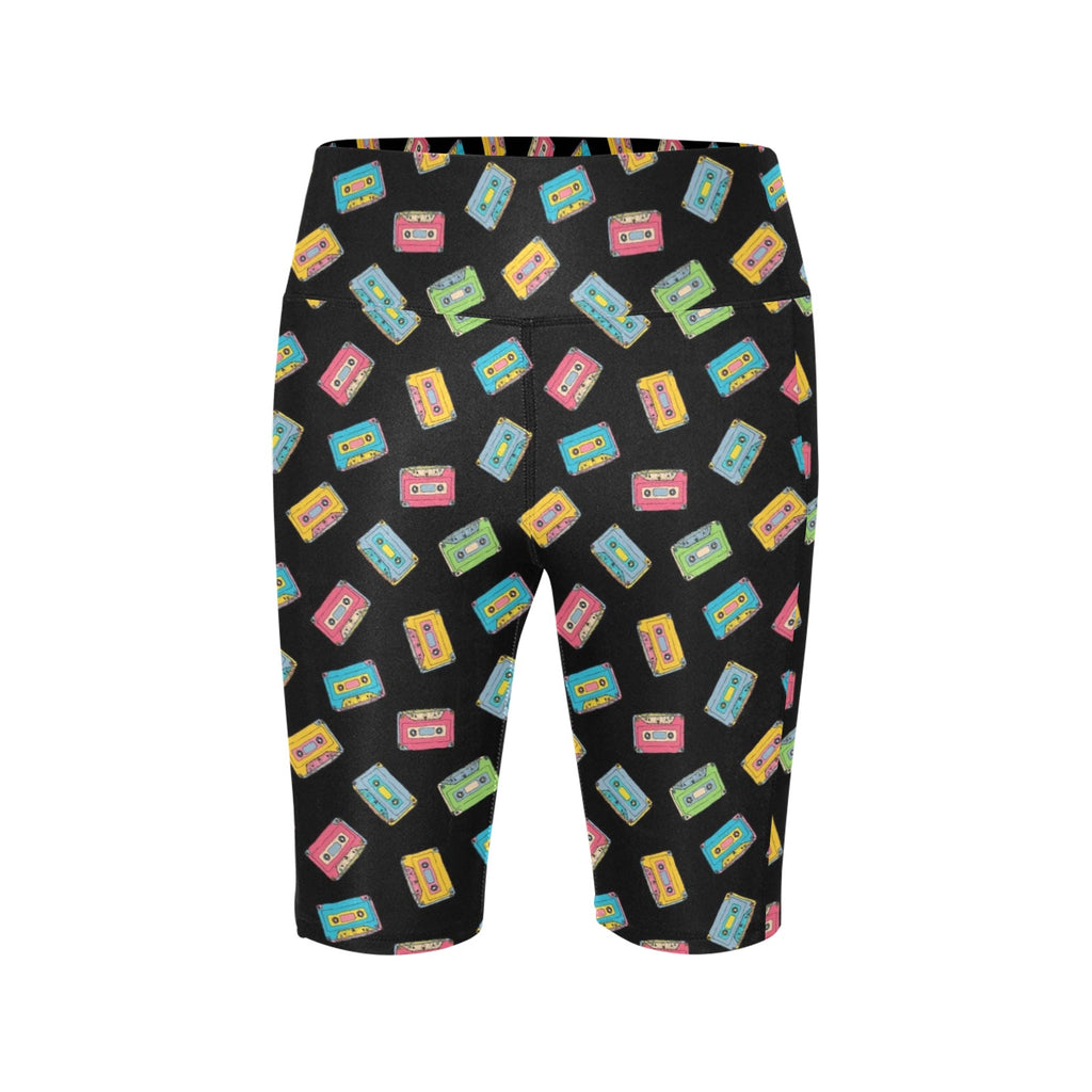 Colourful Cassettes Women's Bike Shorts With Side Pockets Women's Bike Shorts Music Printed Offshore Retro