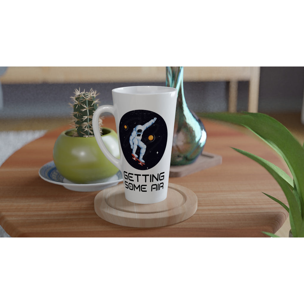 Astronaut Skateboard, Getting Some Air - White Latte 17oz Ceramic Mug Latte Mug Globally Fulfilled Space