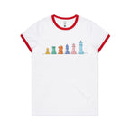 Chess - Women's Ringer Tee White Red Womens Ringer T-shirt Chess Games Printed In Australia