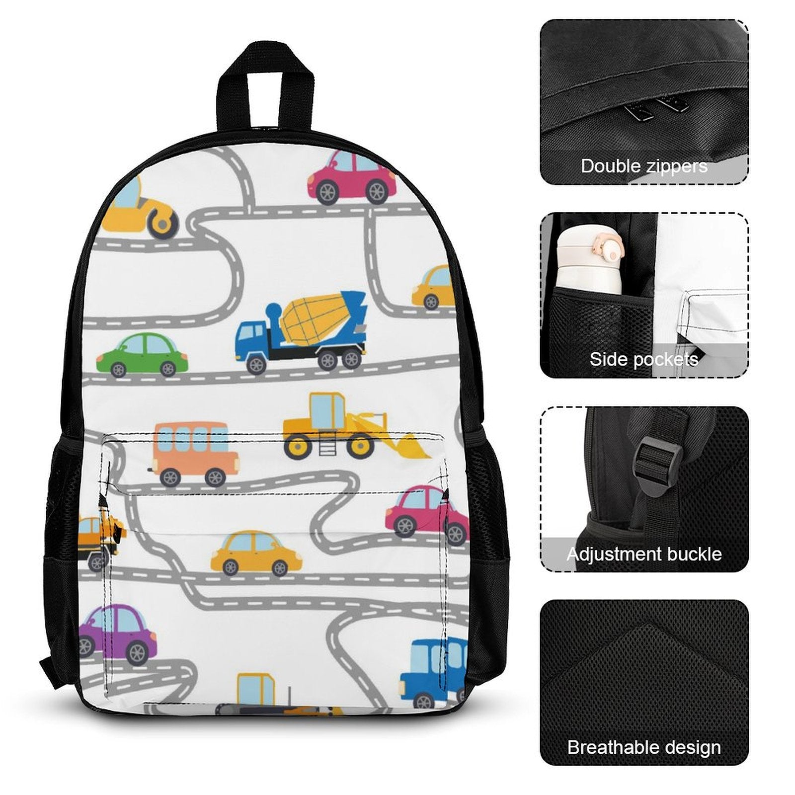 On The Road, Cars And Trucks - Three Piece Backpack Set