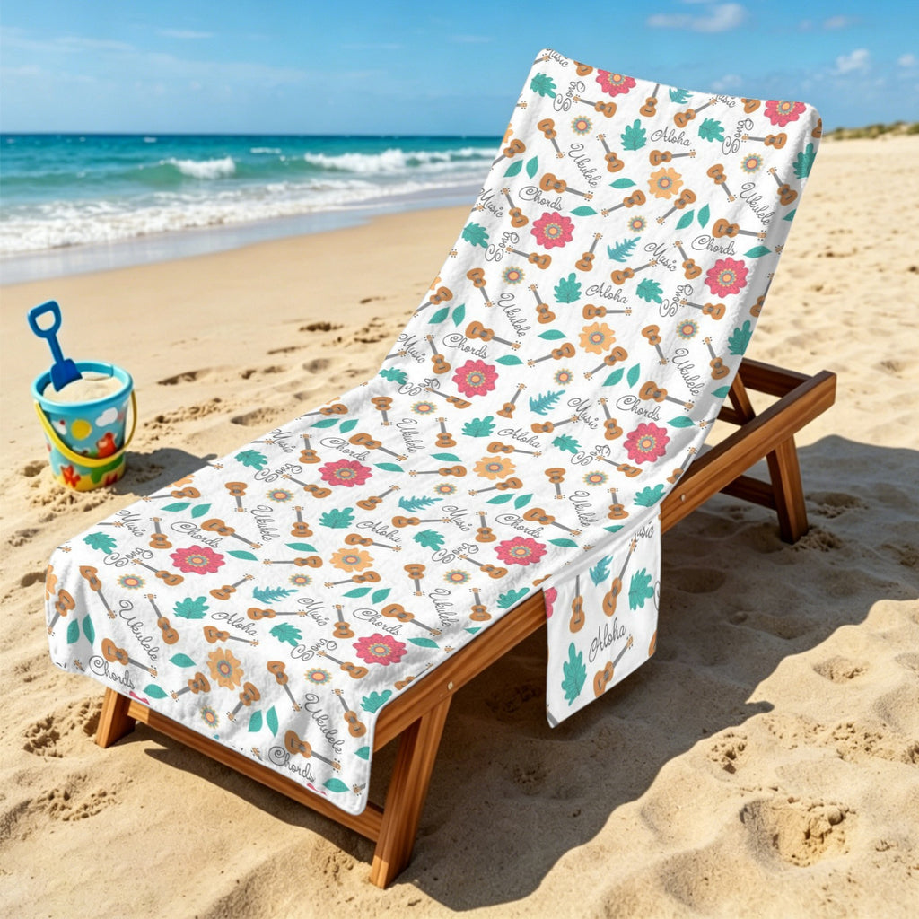 Ukulele Beach Chair Towel Cover with Side Pockets