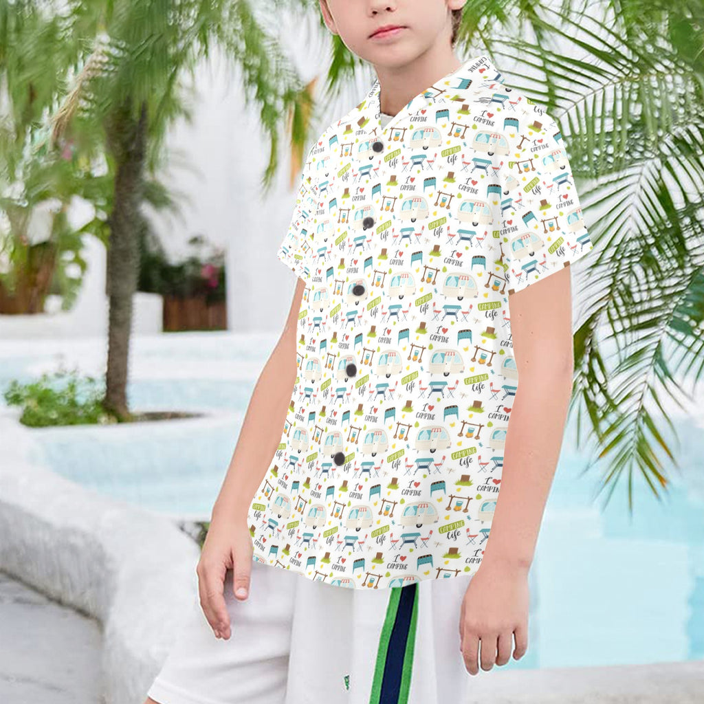 Camping Life Senior Kids Hawaiian Shirt Senior Kids Hawaiian Shirt 8-15 Printed Offshore