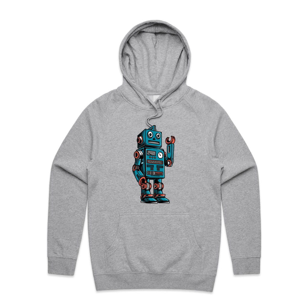 Robot - Mens Hoodie Grey Marle Mens Hoodie Printed In Australia Sci Fi
