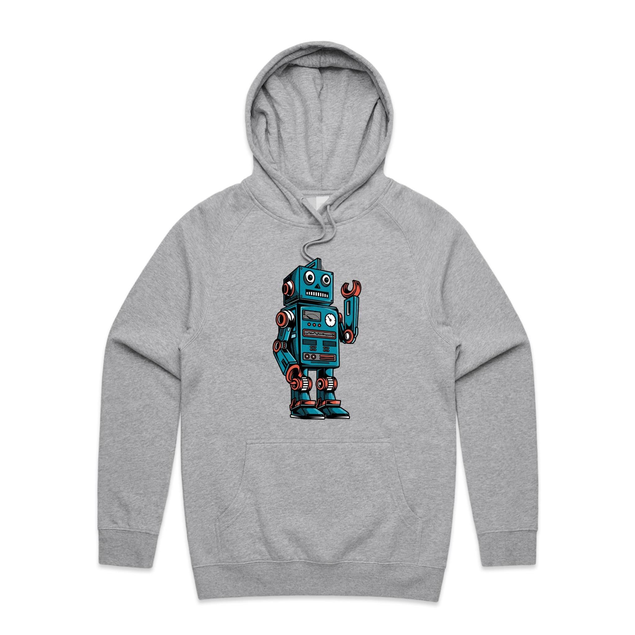 Robot - Mens Hoodie Grey Marle Mens Hoodie Printed In Australia Sci Fi