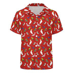 Australian Birds On Red Kids Youth Short Sleeve Button Up Shirt
