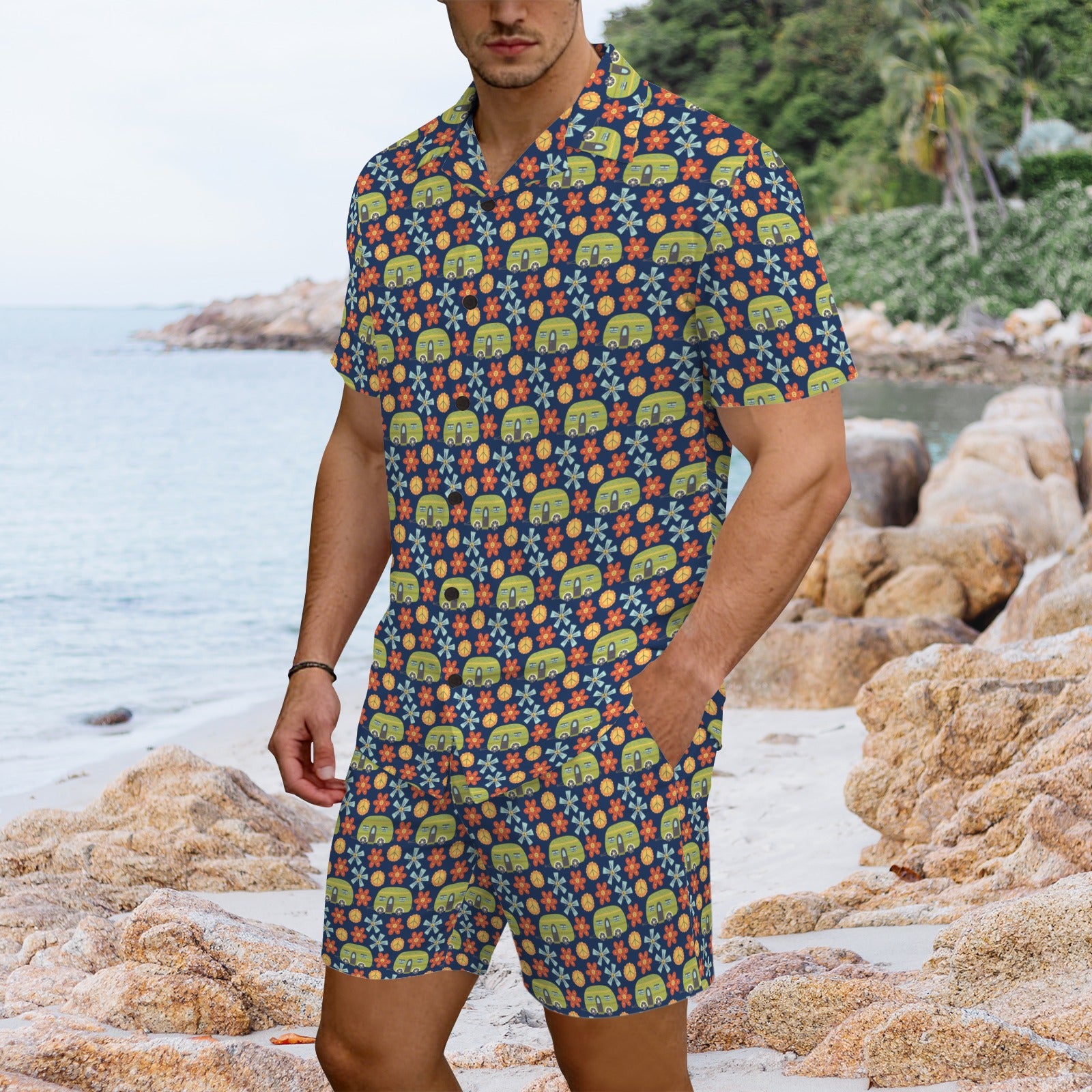 Hippie Caravan - Men's Hawaiian Shirt & Shorts Set