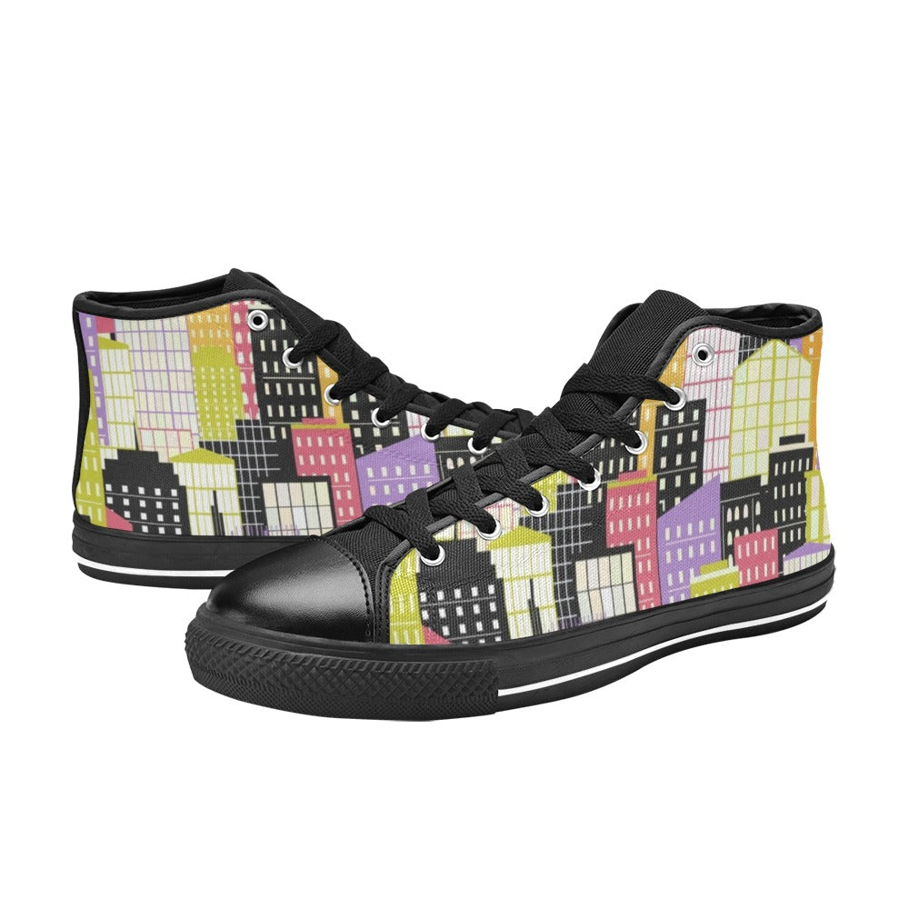 City Scape - Men's High Top Canvas Shoes