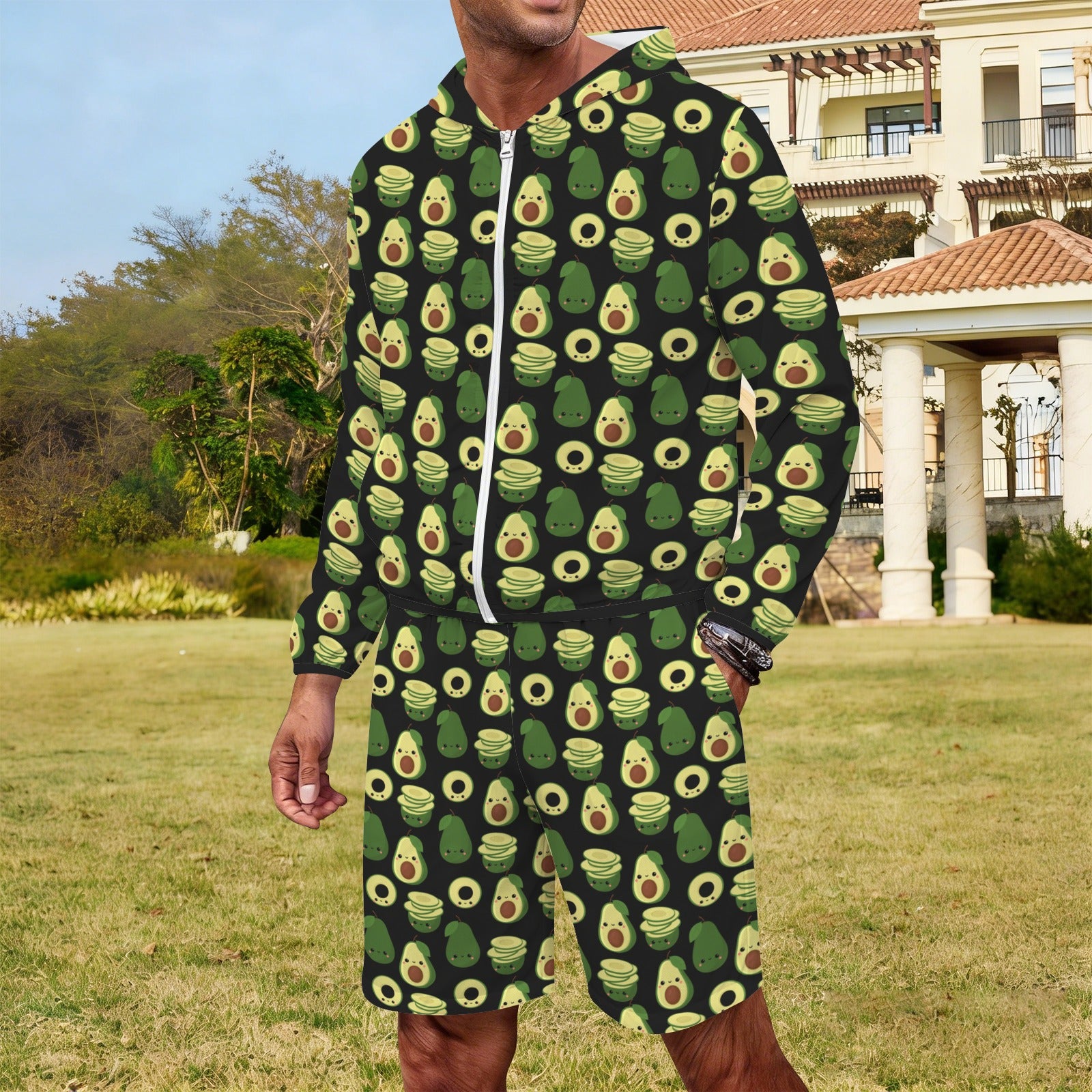 Cute Avocados Men's Lightweight Sun Hoodie & Shorts Set Men's Lightweight Sun Hoodie & Shorts Food Printed Offshore