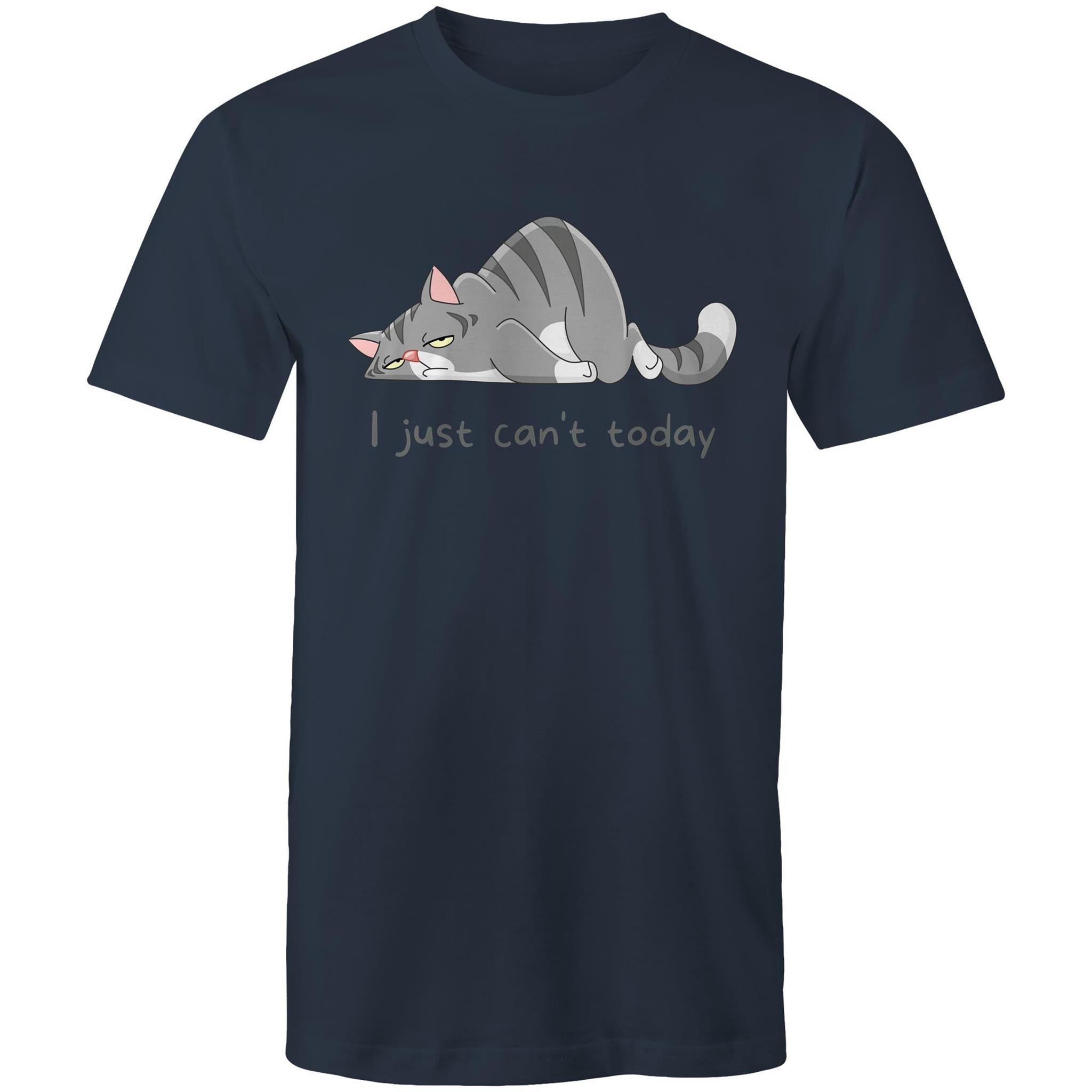 Cat, I Just Can't Today - Mens T-Shirt Navy Mens T-shirt animal Printed In Australia