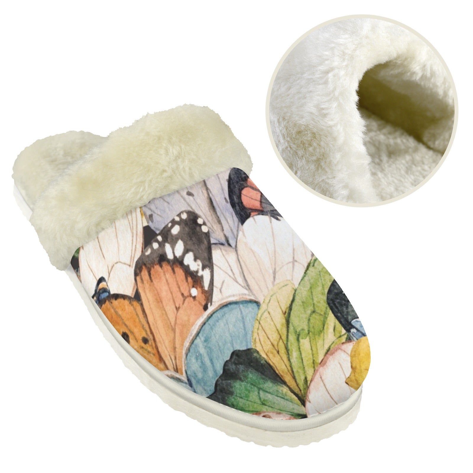 Butterfly Wings Women's Fur Trim Thick-Sole Indoor Slippers Women's Fur Trimmed Slippers animal Printed Offshore