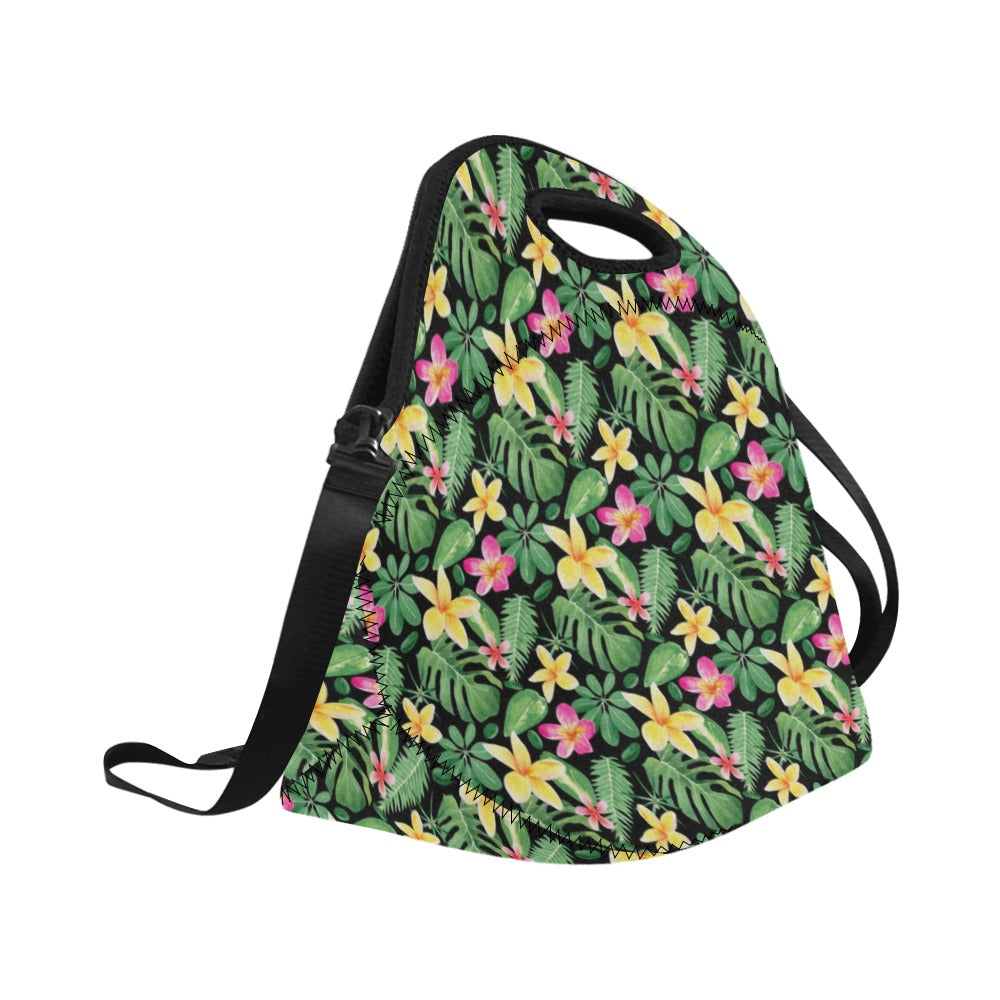 Frangipani - Neoprene Lunch Bag/Large (Model 1669) Neoprene Lunch Bag Plants Printed Offshore