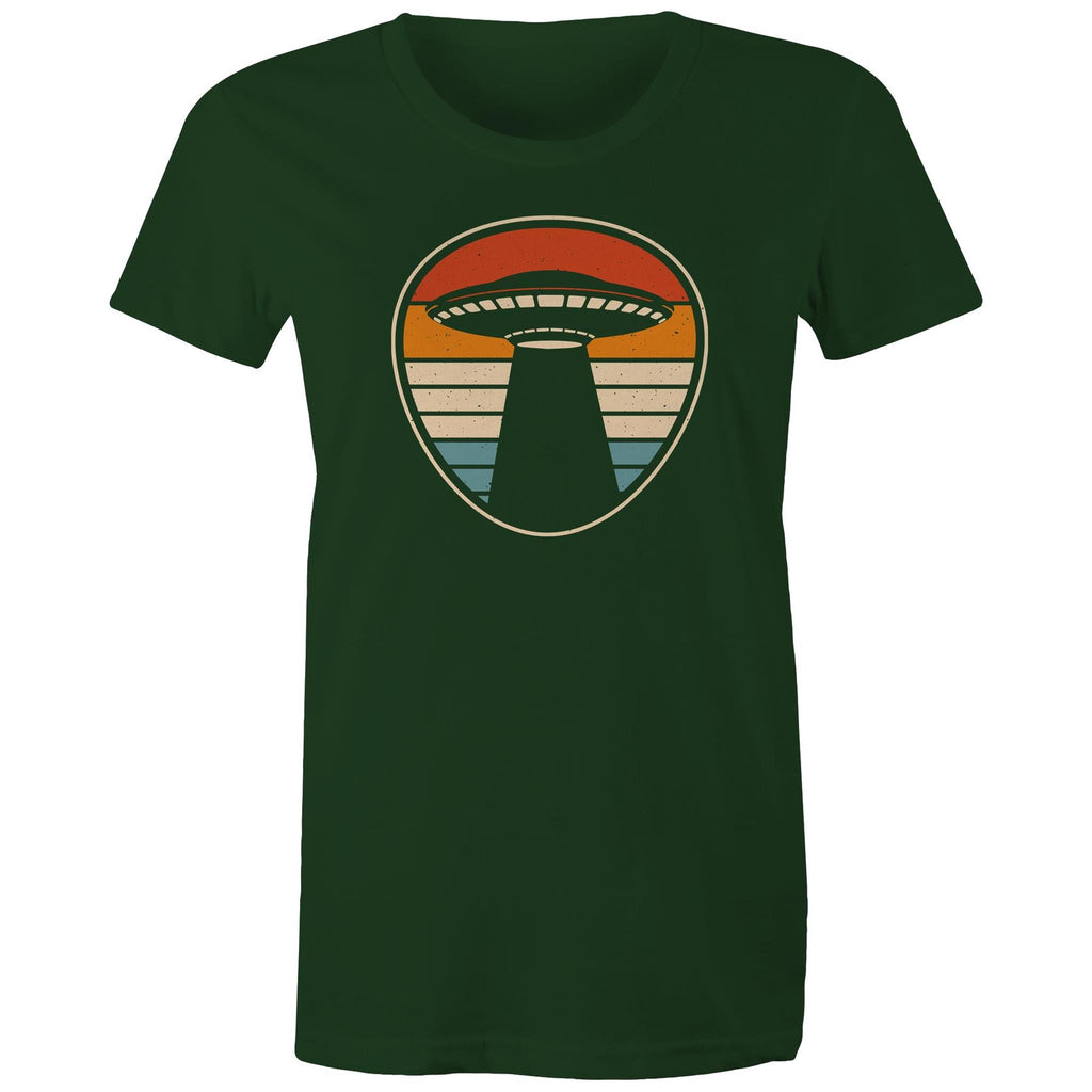 UFO, Retro Stripes - Womens T-shirt Forest Green Womens T-shirt Printed In Australia