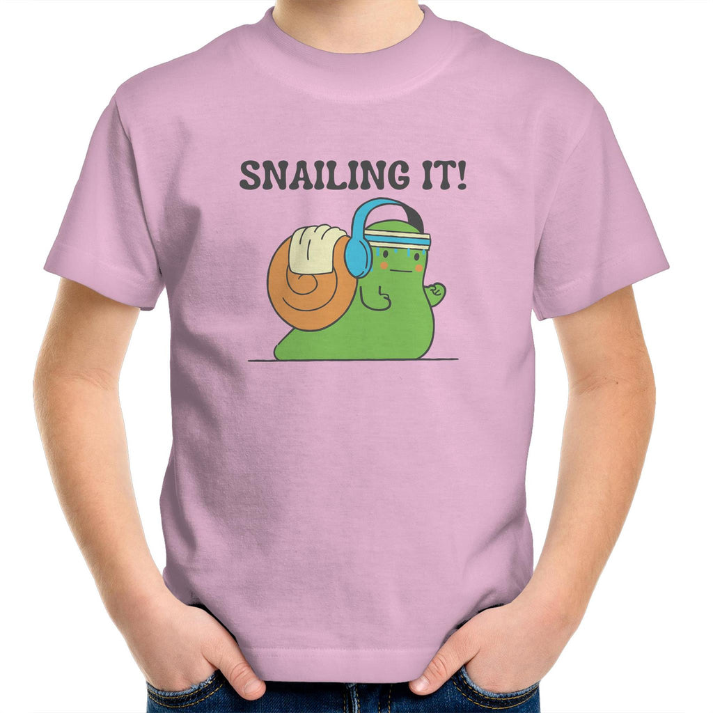 Snailing It - Kids Youth T-Shirt Pink Kids Youth T-shirt animal Fitness Printed In Australia