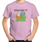 Snailing It - Kids Youth T-Shirt Pink Kids Youth T-shirt animal Fitness Printed In Australia
