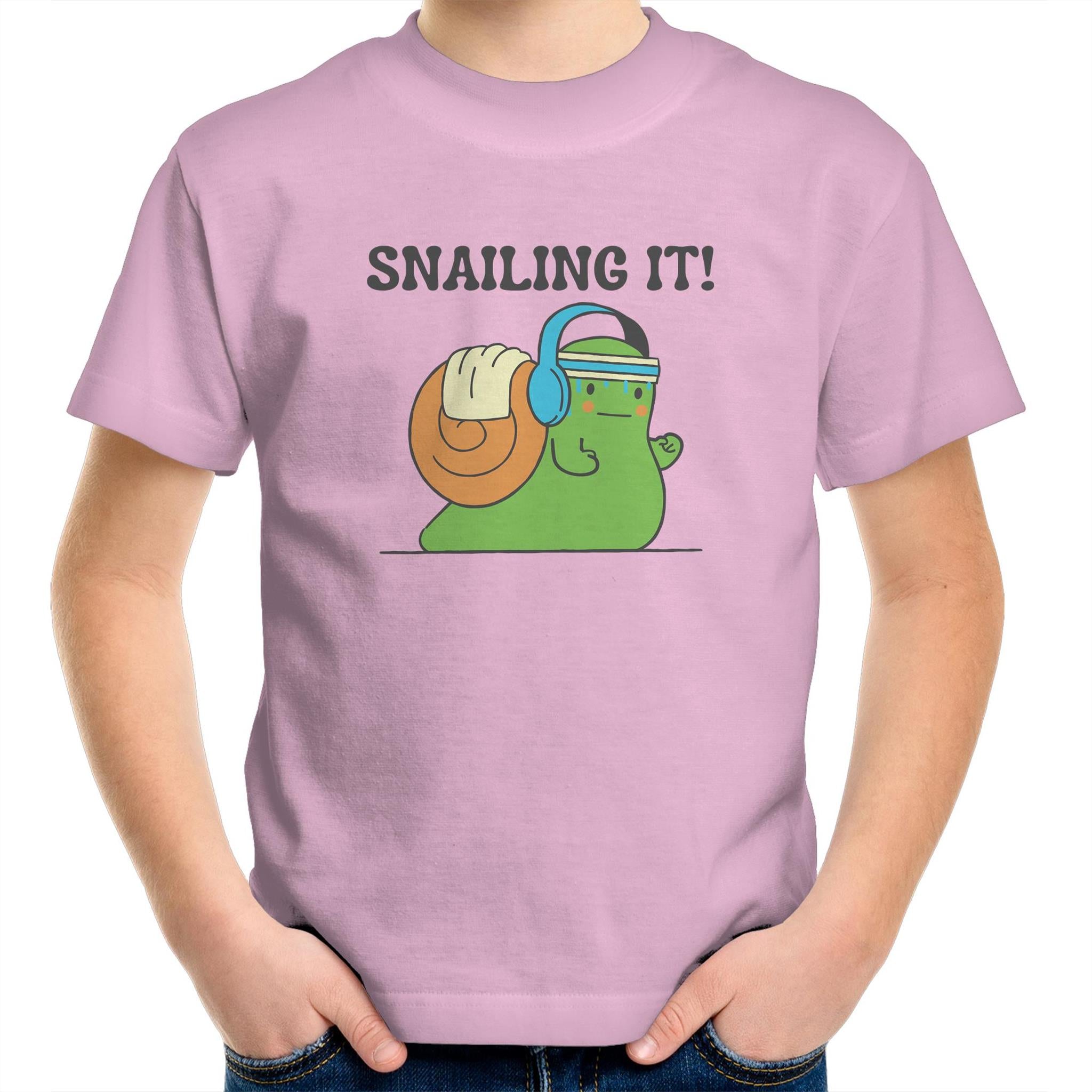 Snailing It - Kids Youth T-Shirt Pink Kids Youth T-shirt animal Fitness Printed In Australia