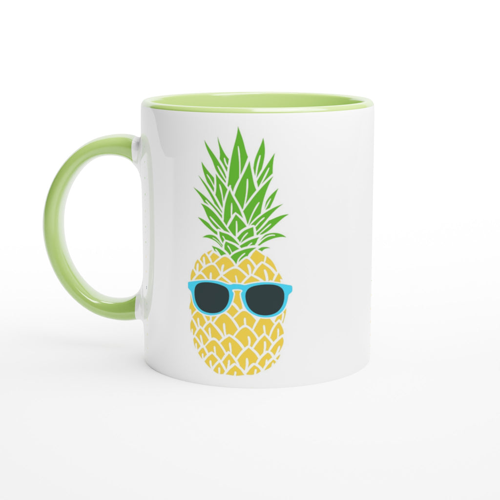 Pineapple With Sunglasses - White 11oz Ceramic Mug with Colour Inside Ceramic Green Colour 11oz Mug Food Funny Globally Fulfilled