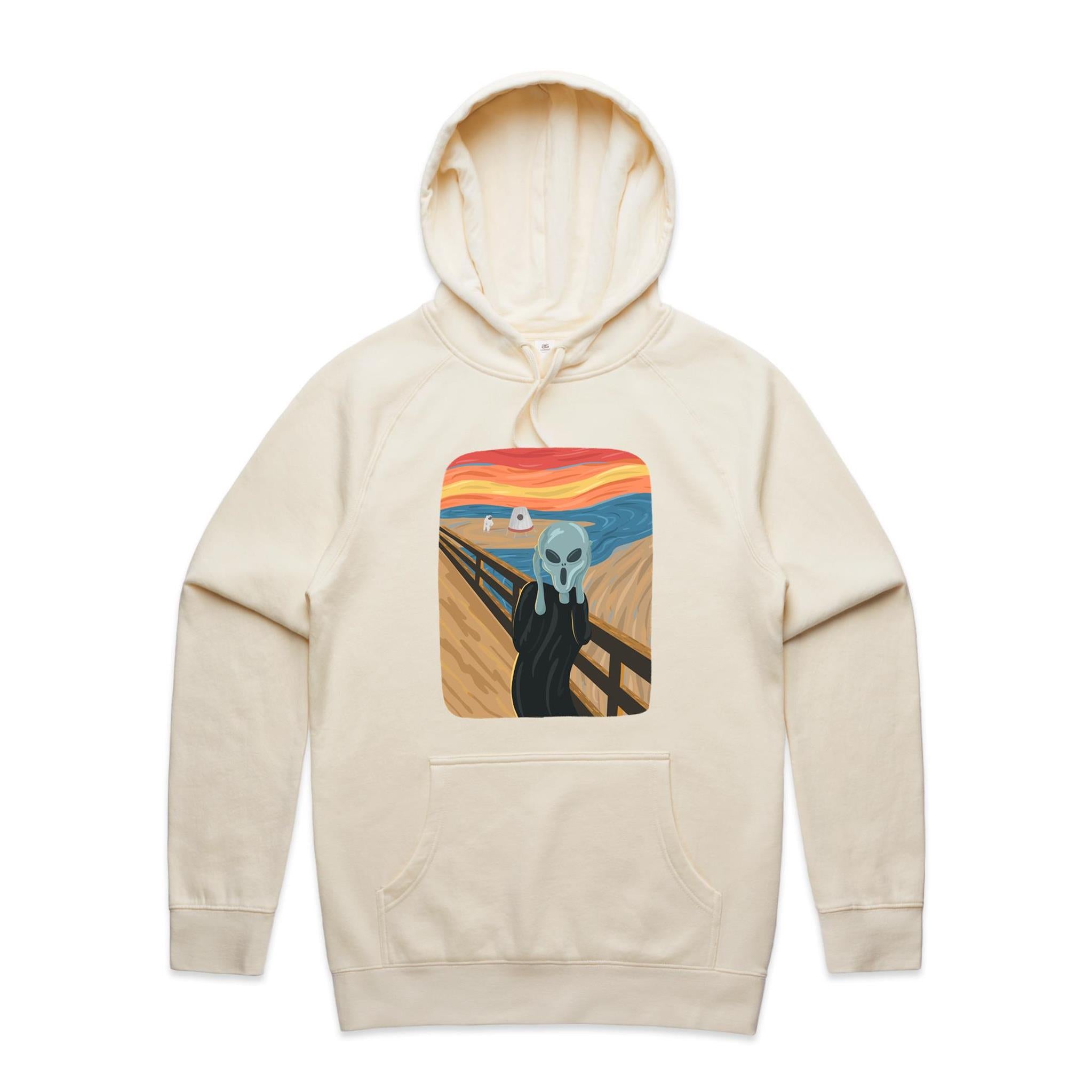 Alien Scream - Mens Hoodie Ecru Mens Hoodie Printed In Australia Sci Fi