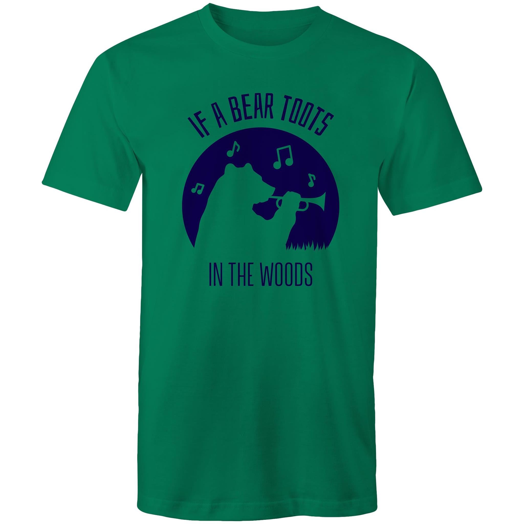 If A Bear Toots In The Woods, Trumpet Player - Mens T-Shirt Kelly Green Mens T-shirt animal Music Printed In Australia