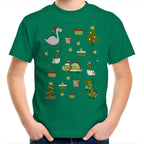 Cute Dinosaur Christmas - Kids Youth T-Shirt Kelly Green Kids Christmas T-shirt Christmas Printed In Australia