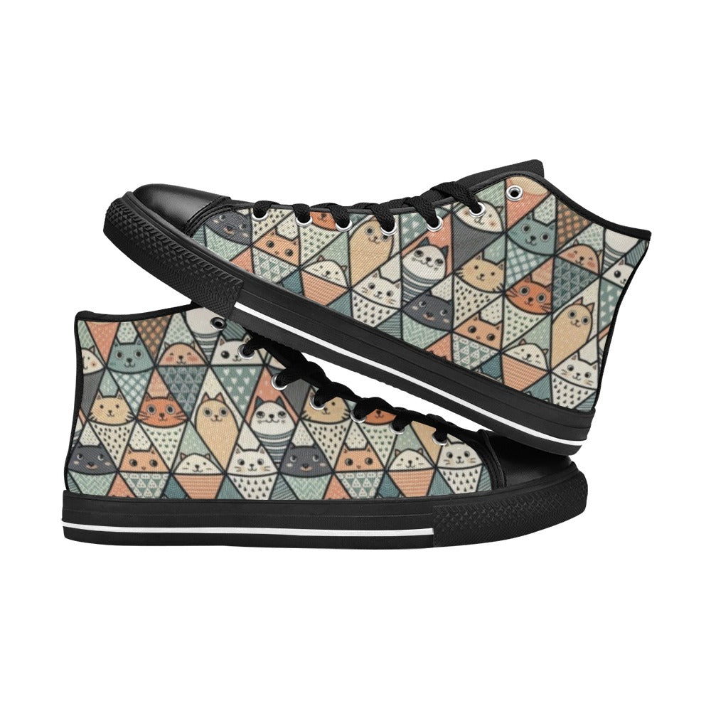 Diamond Cat Pattern - Women's High Top Canvas Shoes Womens Classic High Top Shoes animal Printed Offshore