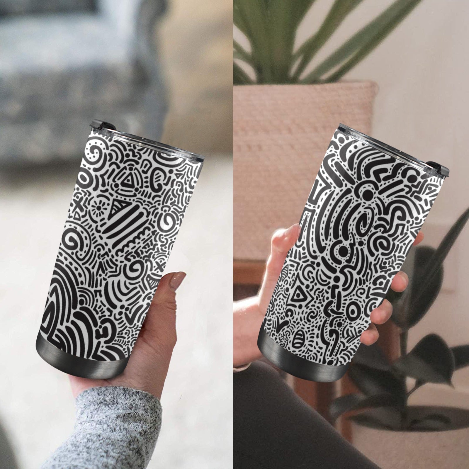 Black And White - 20oz Mobile Tumbler with Lid (Black Lock) 20oz Travel Mug Printed Offshore