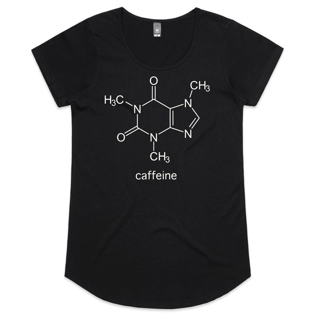Caffeine Molecule - Womens Scoop Neck T-Shirt Black Womens Scoop Neck T-shirt Coffee Printed In Australia Science